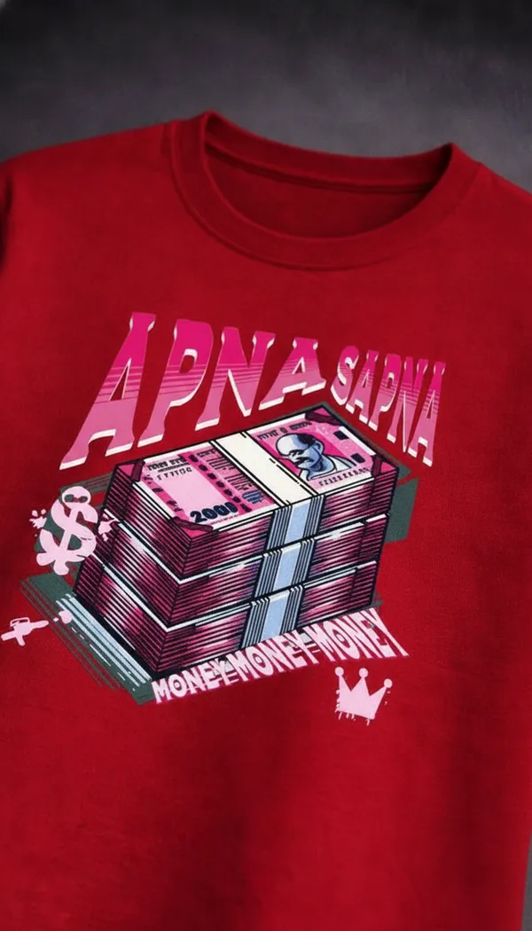 Red_Cotton_Graphic_Aena_Sona_Money_Hustle_T-Shirt_For_Unisex