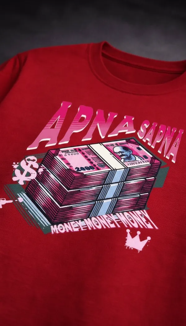 Red_Cotton_Graphic_Aena_Sona_Money_Hustle_T-Shirt_For_Unisex