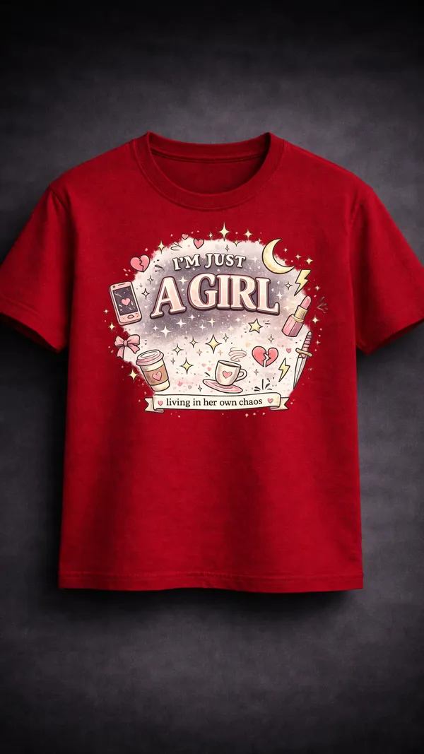 Red_Cotton_Graphic_Im_Just_A_Girl_Living_In_Her_Own_Chaos_T-Shirt_For_Unisex