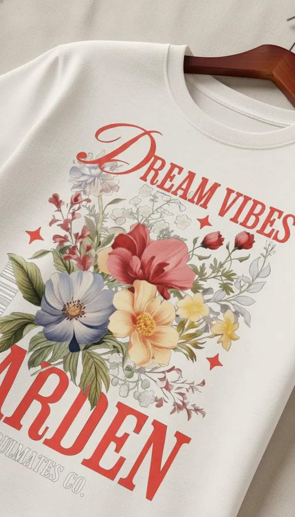 White_Cotton_Regular_Fit_Dream_Vibes_Floral_Graphic_T-Shirt_For_Unisex