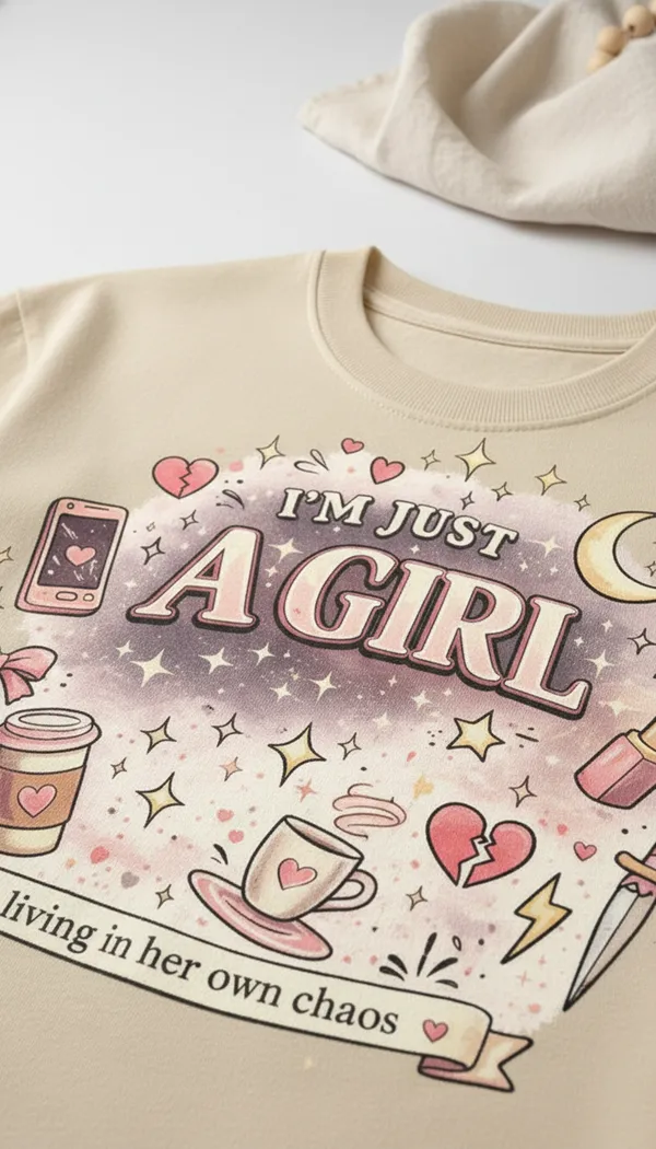 Beige_Cotton_Oversized_Im_Just_A_Girl_Chaos_Graphic_T-Shirt_For_Unisex