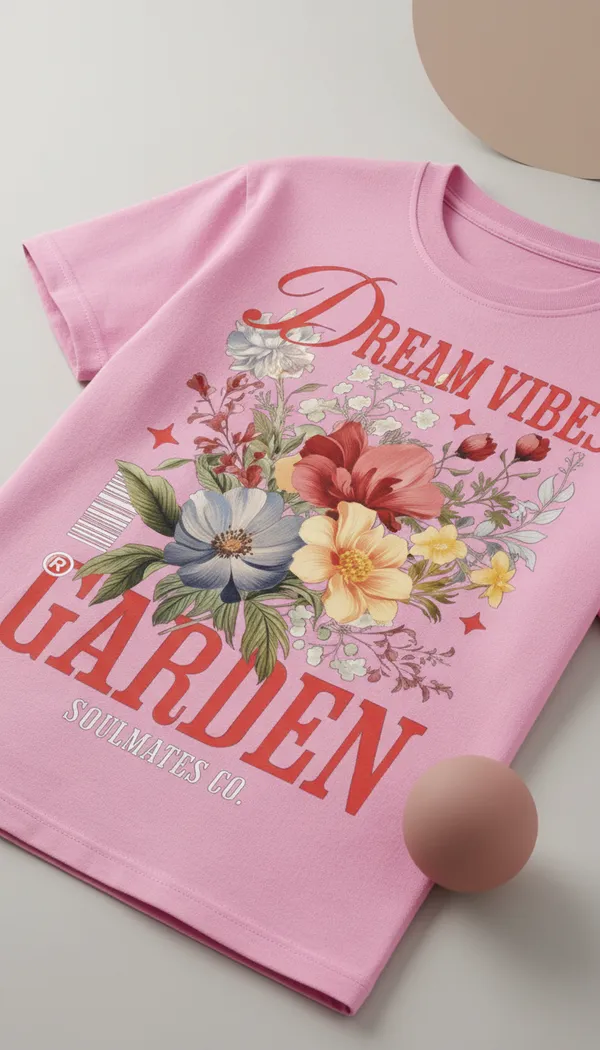 Pink_Cotton_Regular_Fit_Dream_Vibes_Floral_Graphic_T-Shirt_For_Unisex