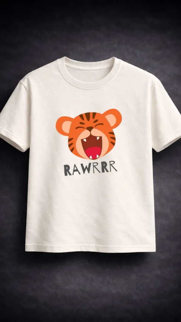 White_Cotton_Regular_Fit_Tiger_Print_T-Shirt_For_Kids