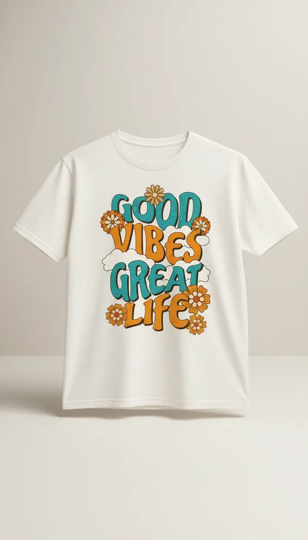 White_Cotton_Relaxed_Fit_Good_Vibes_Graphic_T-Shirt_For_Unisex