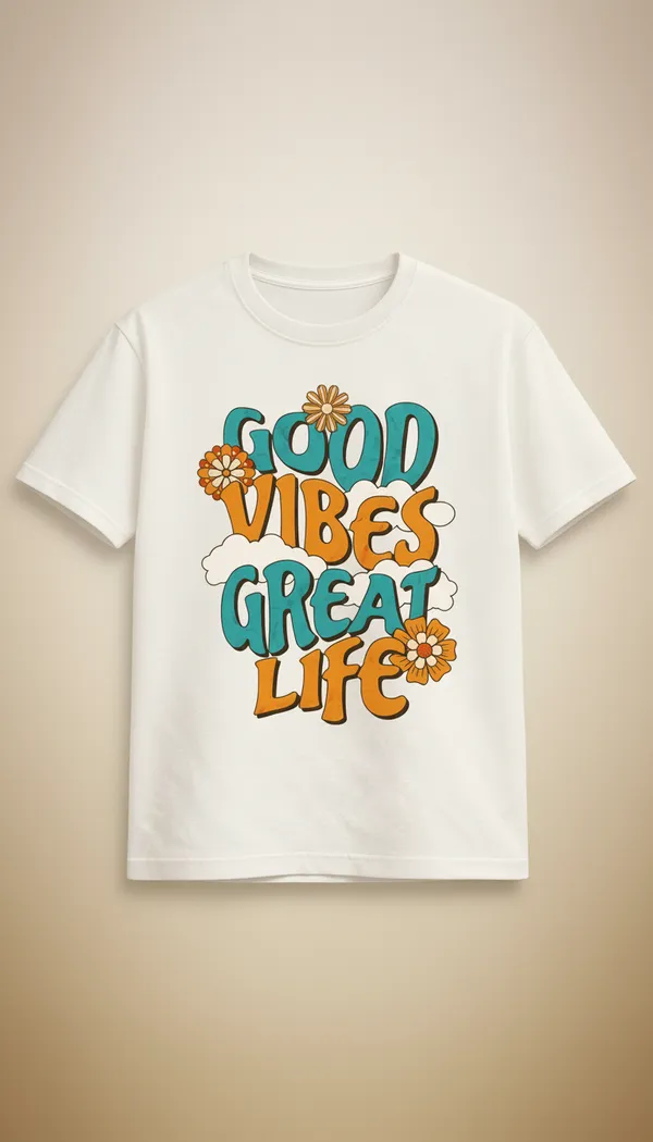 White_Cotton_Relaxed_Fit_Good_Vibes_Graphic_T-Shirt_For_Unisex