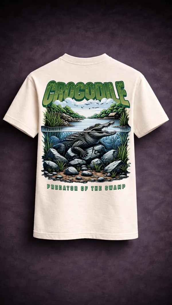White_Cotton_Crew_Neck_Crocodile_Graphic_T-Shirt_For_Unisex