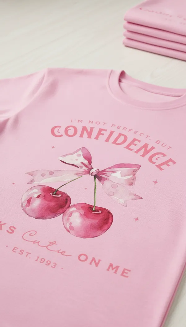 Pink_Cotton_Cherry_Bow_Graphic_T-Shirt_For_Unisex