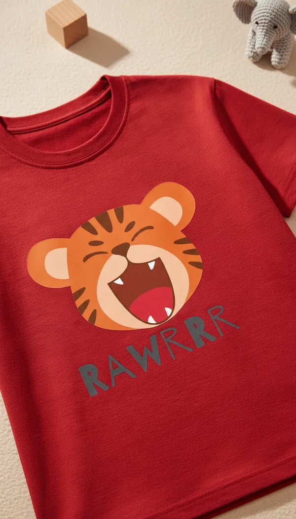 Red_Cotton_Tiger_Graphic_T-Shirt_For_Unisex