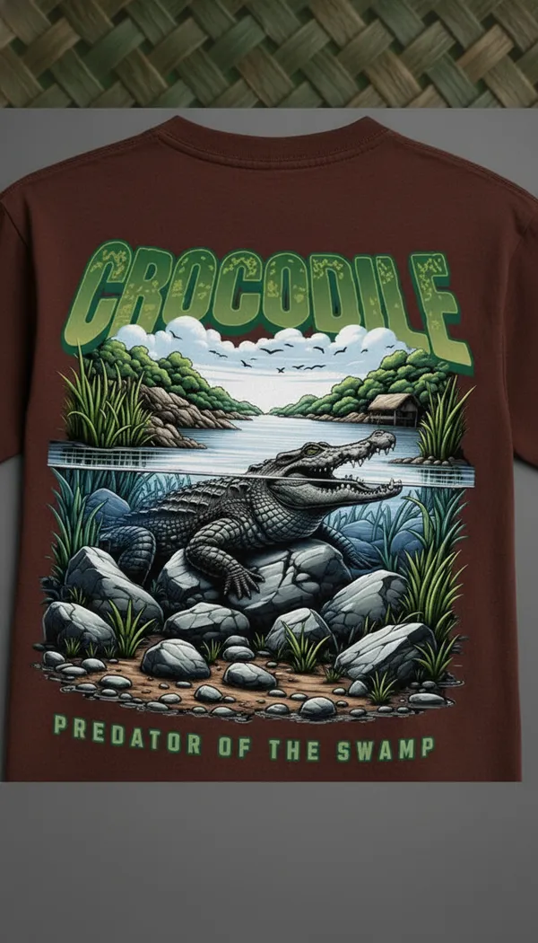 Brown_Cotton_Graphic_Crocodile_Predator_Of_The_Swamp_T-Shirt_For_Unisex