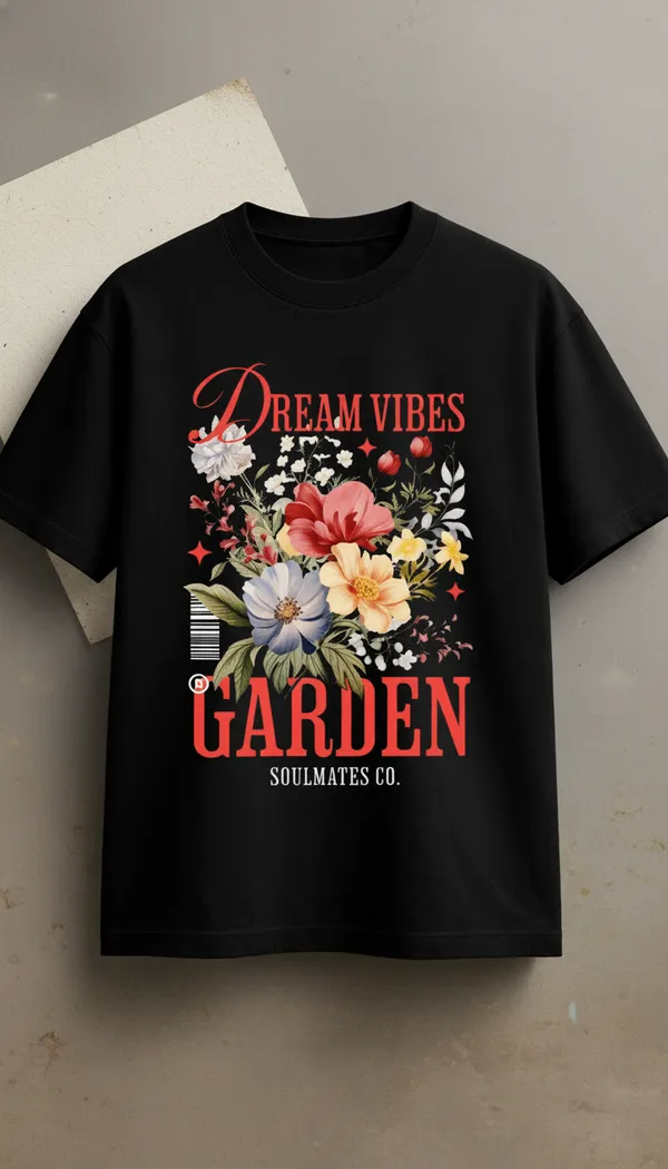 Black_Cotton_Floral_Graphic_T-Shirt_For_Unisex