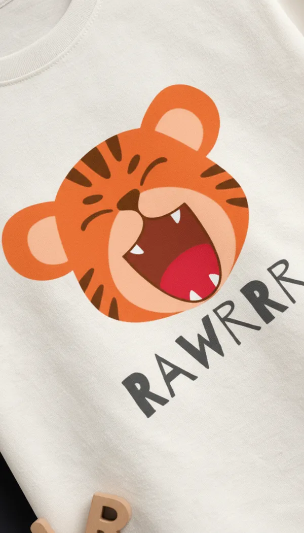 White_Cotton_Regular_Fit_Tiger_Print_T-Shirt_For_Kids