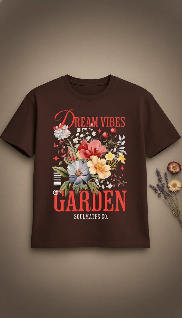 Brown_Cotton_Regular_Fit_Dream_Vibes_Floral_Graphic_T-Shirt_For_Unisex