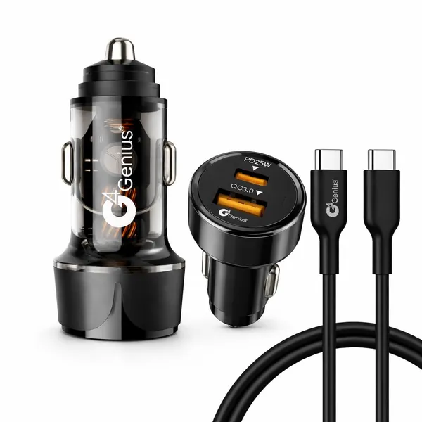 Black_45W_Dual_Port_Fast_Car_Charger_Pd_25W_Usb_C_Qc_3_0_Usb_A_With_Type_C_To_Type_C_Cable_For_Smartphones_Tablets_Usb_C_Devices