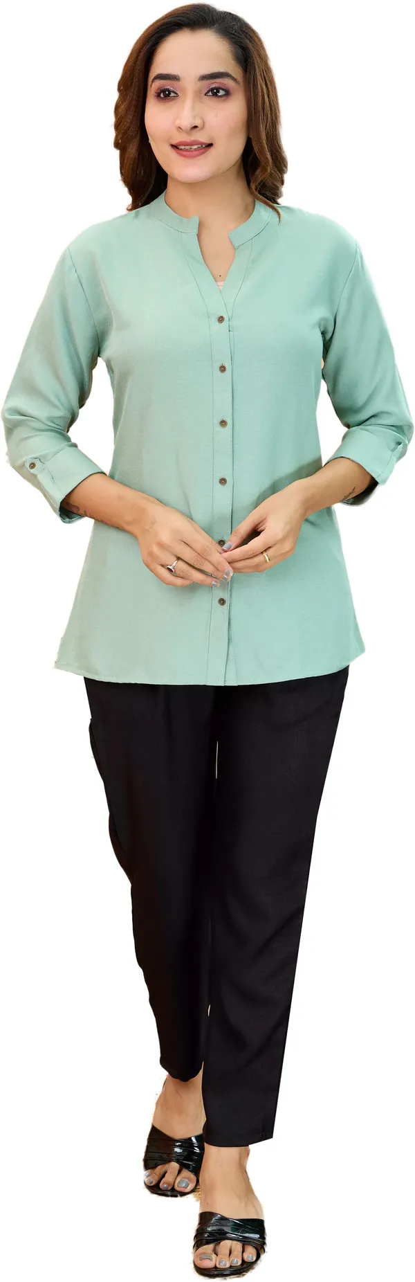 Light_Green_Cotton_Solid_Short_Kurta_For_Women