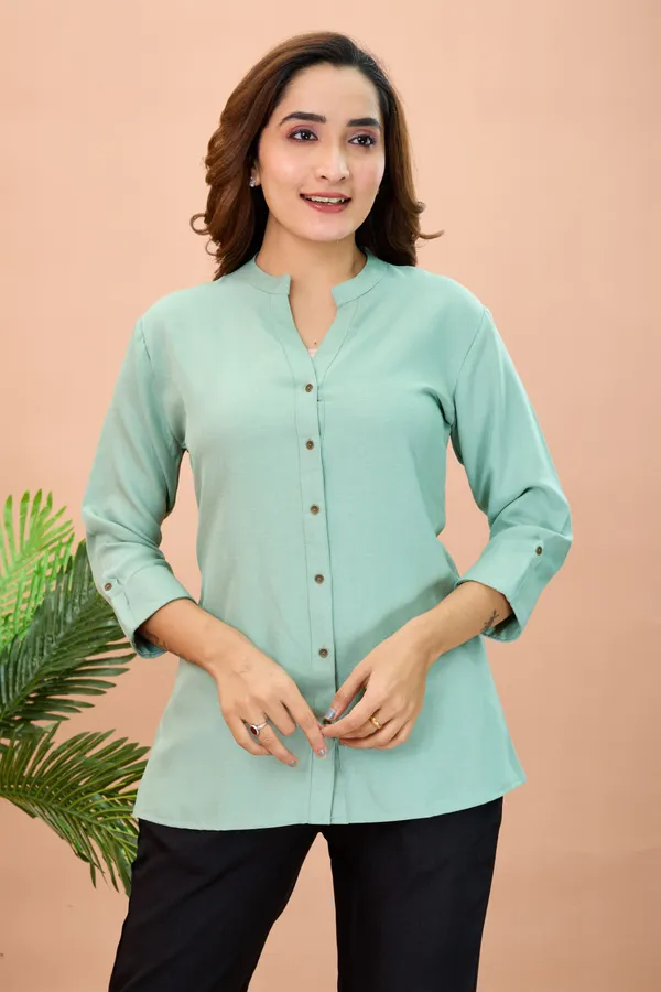 Light_Green_Cotton_Solid_Short_Kurta_For_Women