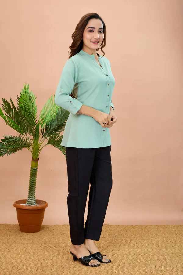 Light_Green_Cotton_Solid_Short_Kurta_For_Women