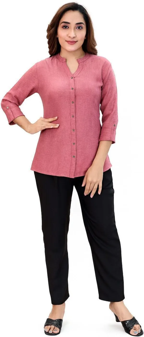 Rose_Toupe_Pink_Cotton_Solid_Short_Kurta_For_Women
