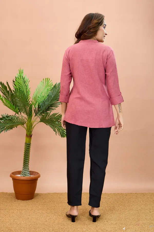 Rose_Toupe_Pink_Cotton_Solid_Short_Kurta_For_Women