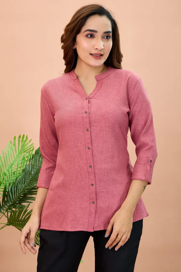 Rose_Toupe_Pink_Cotton_Solid_Short_Kurta_For_Women