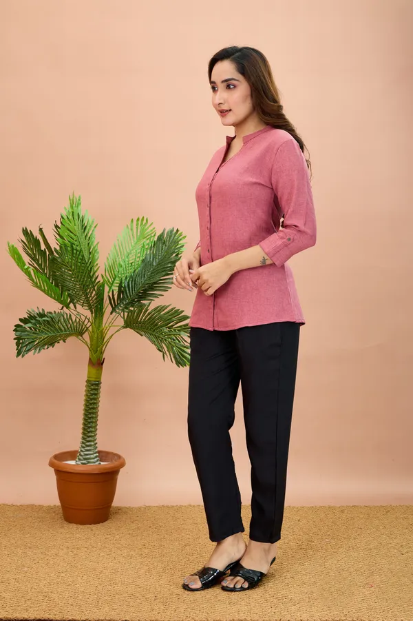 Rose_Toupe_Pink_Cotton_Solid_Short_Kurta_For_Women