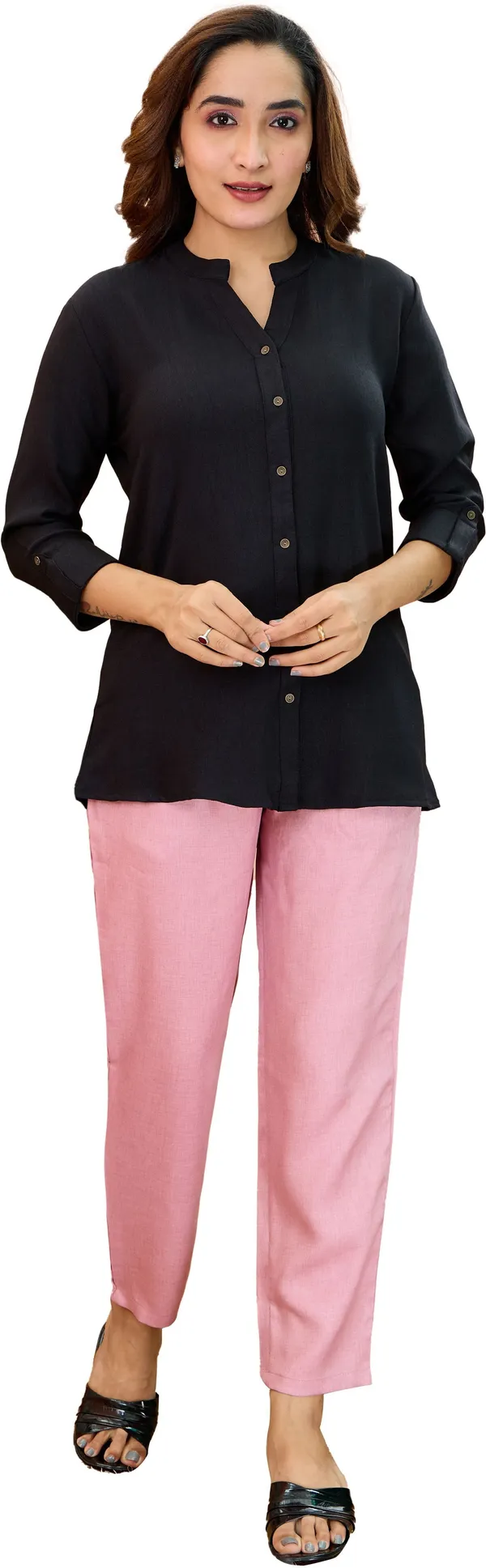 Black_Cotton_Solid_Short_Kurta_For_Women