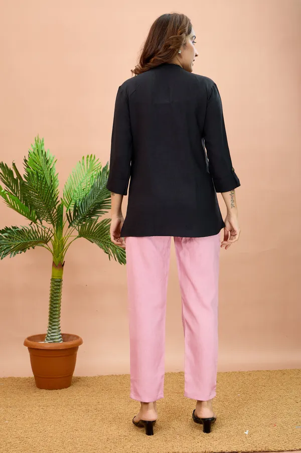 Black_Cotton_Solid_Short_Kurta_For_Women