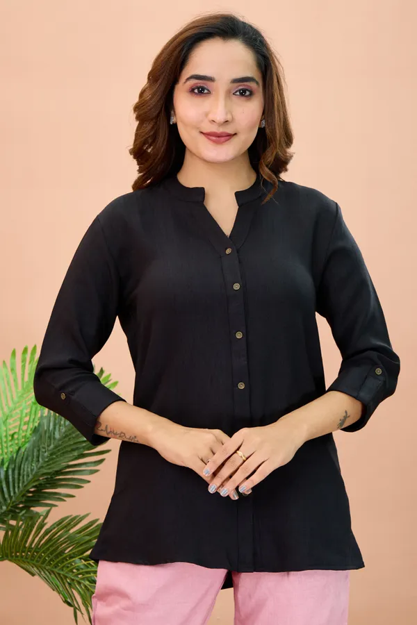 Black_Cotton_Solid_Short_Kurta_For_Women