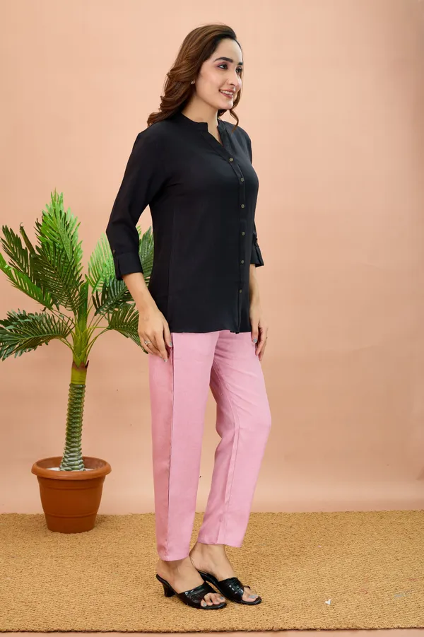 Black_Cotton_Solid_Short_Kurta_For_Women