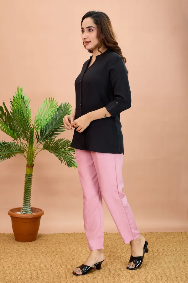 Black_Cotton_Solid_Short_Kurta_For_Women