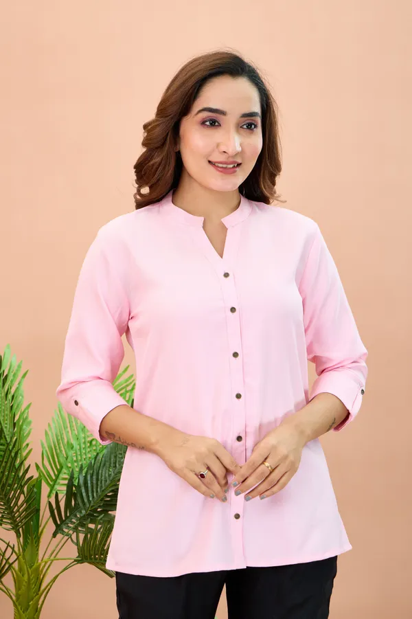 Light_Pink_Cotton_Solid_Short_Kurta_For_Women
