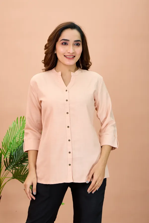 Peach_Cotton_Solid_Short_Kurta_For_Women
