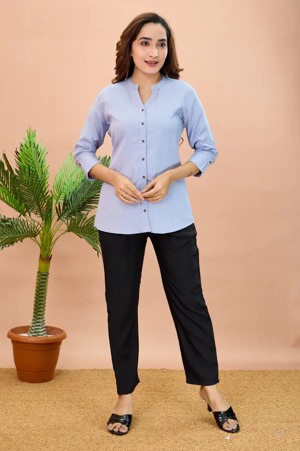 Ice_Blue_Cotton_Solid_Short_Kurta_For_Women