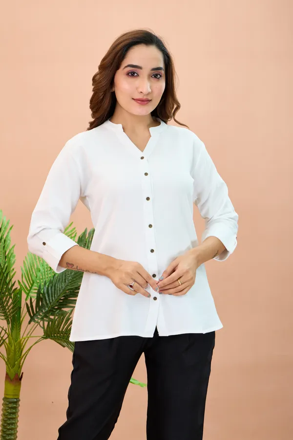 White_Cotton_Solid_Short_Kurta_For_Women