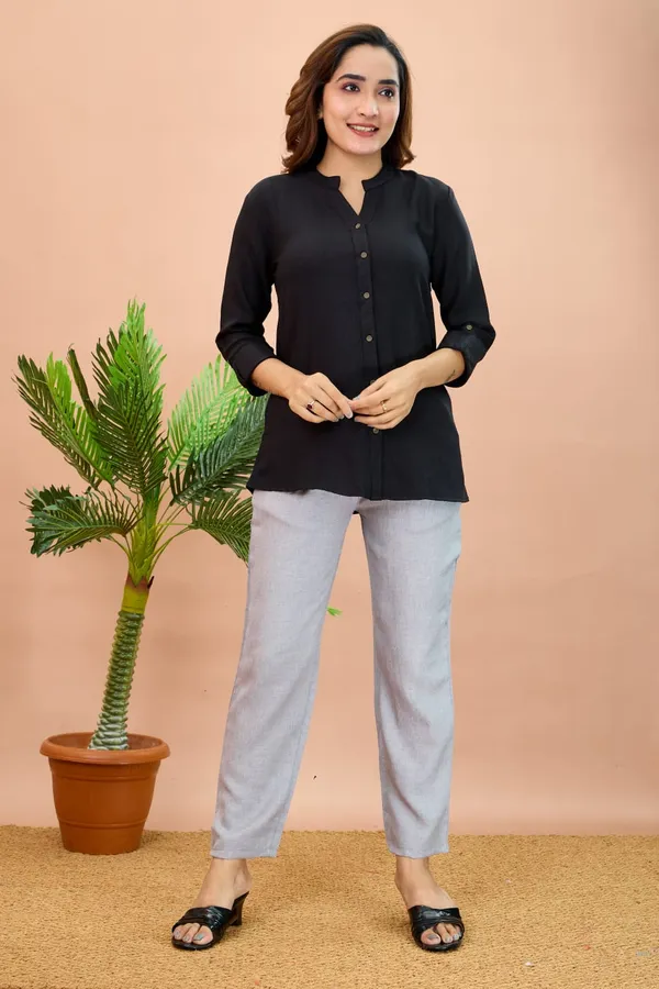 Black_Cotton_Solid_Short_Kurta_For_Women