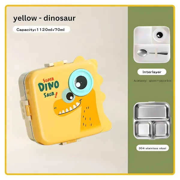 Yellow_Stainless_Steel_Dinosaur_Kids_Bento_Lunch_Box_For_Office,_School