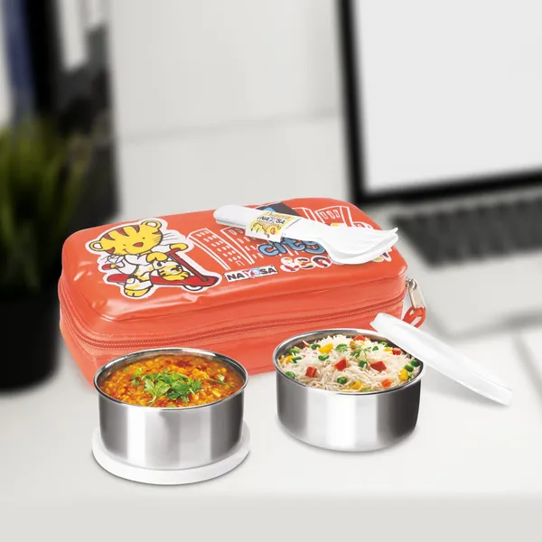 Orange_Stainless_Steel_Nayasa_Crunchy_Munchy_Kids_Lunch_Box_For_Office,_School