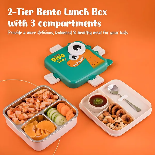 Green_Stainless_Steel_Dinosaur_Kids_Bento_Lunch_Box_For_Office,_School
