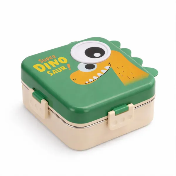 Green_Stainless_Steel_Dinosaur_Kids_Bento_Lunch_Box_For_Office,_School