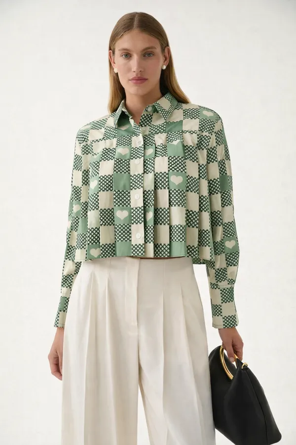 Womens_Crop_Sage_Green_Box-Pleat_Shirt_With_Heart_Print_|_Korean_Style_Boxy_Fit_Casual_Top