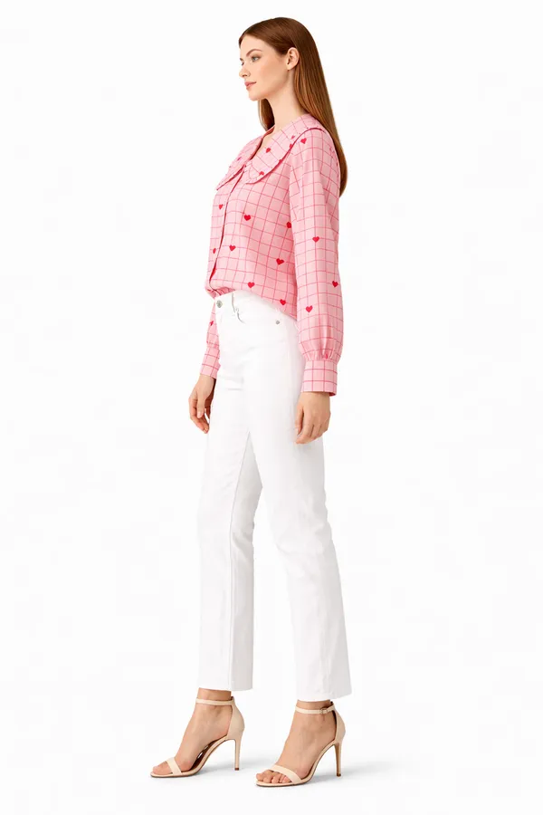 Womens_Pink_Heart_Print_Shirt_With_Peter_Pan_Collar_|_Cute_Grid_Pattern_Casual_Top