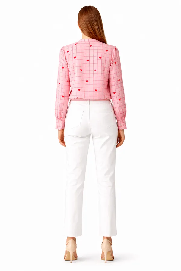 Womens_Pink_Heart_Print_Shirt_With_Peter_Pan_Collar_|_Cute_Grid_Pattern_Casual_Top