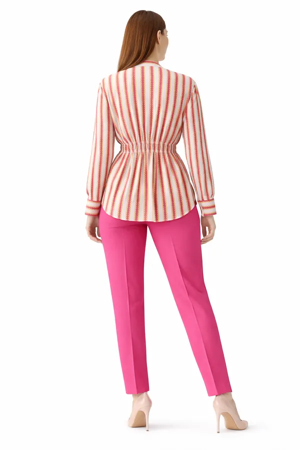 Womens_Retro_Striped_Mandarin_Collar_Shirt_With_Elasticated_Waist_|_Slim_Fit_Long_Sleeve_Formal_Top