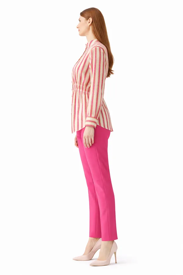 Womens_Retro_Striped_Mandarin_Collar_Shirt_With_Elasticated_Waist_|_Slim_Fit_Long_Sleeve_Formal_Top