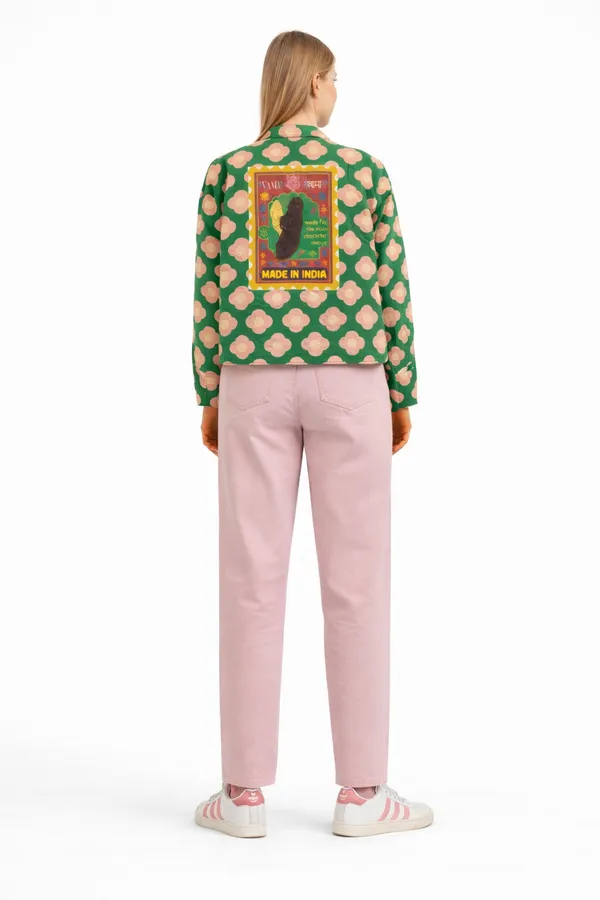 Womens_Retro_Floral_Crop_Shirt_With_Oversized_Pockets_|_Green_Statement_Crop_Shirt