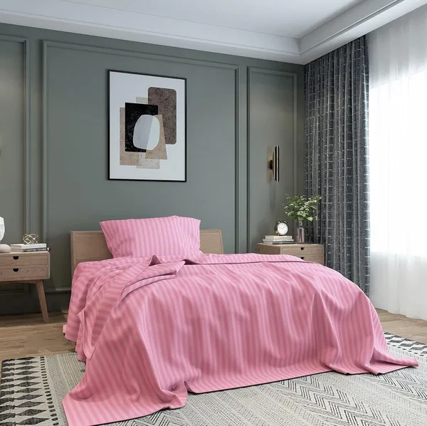 Pink_Microfiber_Satin_Bedsheet_With_Pillow_Cover_Single_Bed
