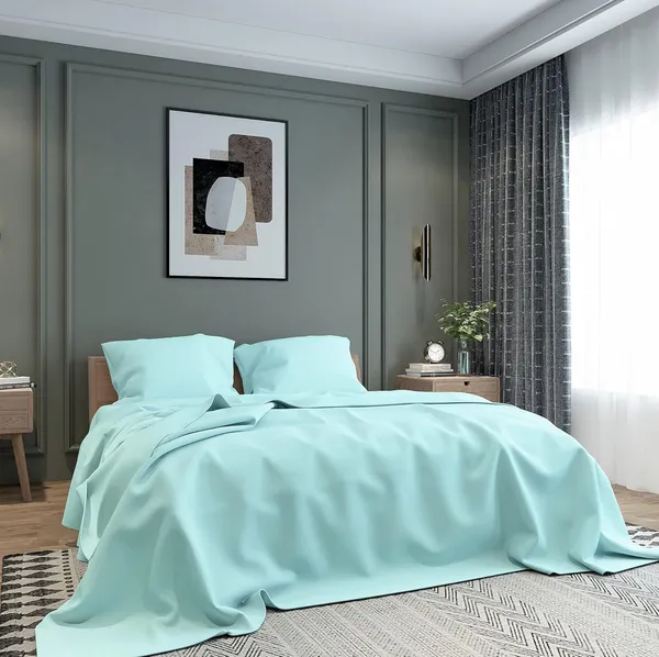 Aqua_Blue_Microfiber_Bedsheet_Double_Bed_With_Pillow_Covers