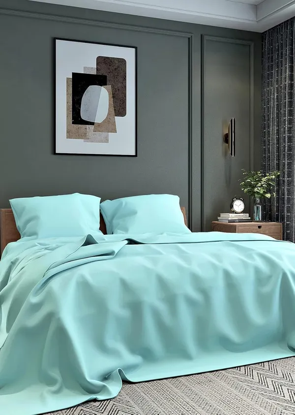 Aqua_Blue_Microfiber_Bedsheet_Double_Bed_With_Pillow_Covers