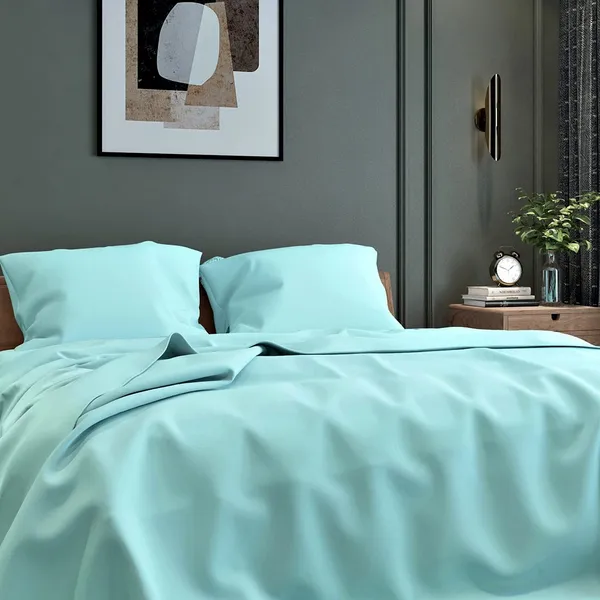 Aqua_Blue_Microfiber_Bedsheet_Double_Bed_With_Pillow_Covers
