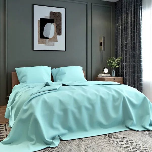 Aqua_Blue_Microfiber_Bedsheet_Double_Bed_With_Pillow_Covers