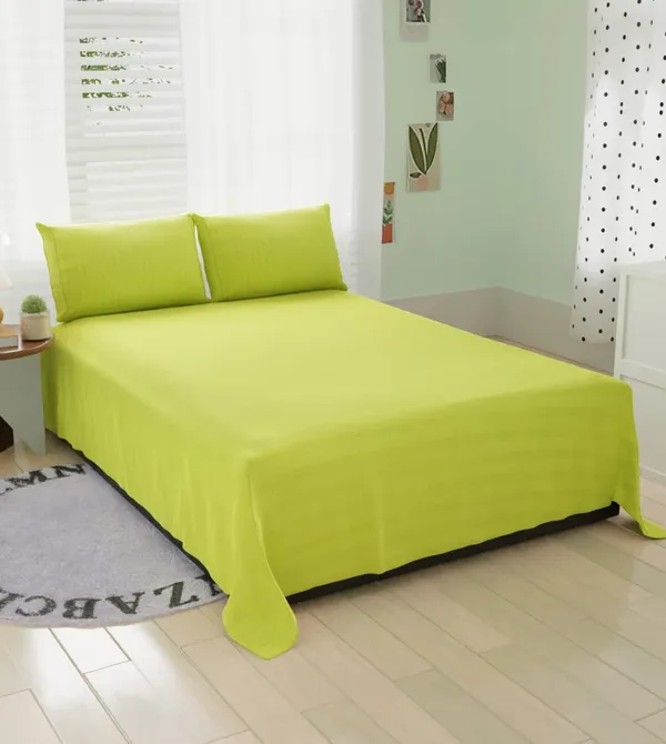 Neon_Green_Microfiber_Satin_Striped_Bedsheet_Set_With_Pillow_Covers